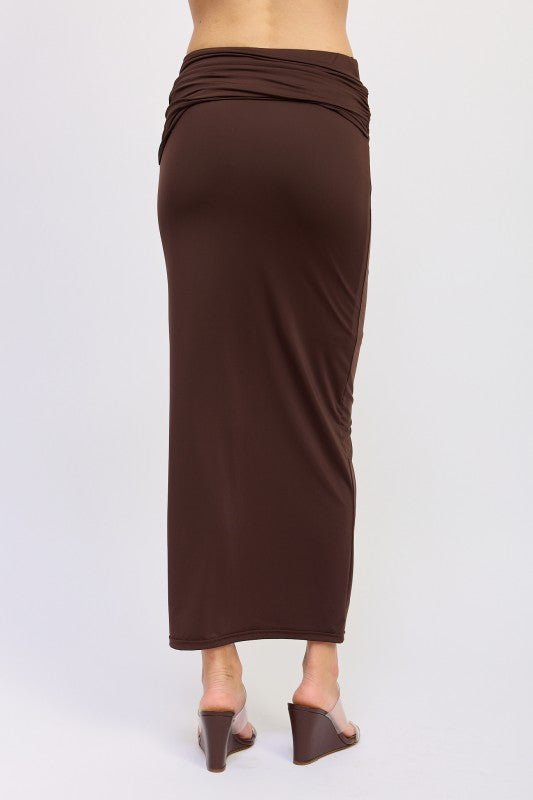 MAXI RUCHED KNITSKIRT WITH GOLD TRIM - HOUSE OF SHE