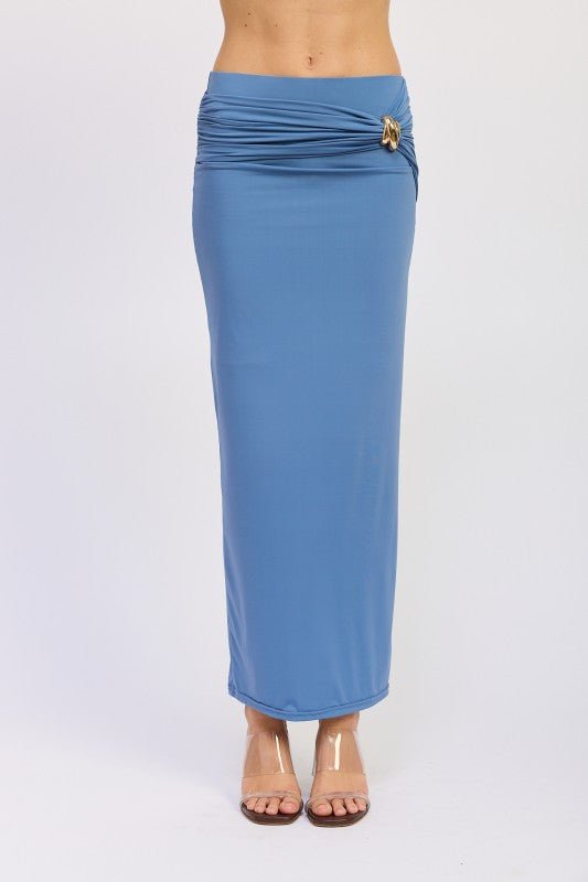 MAXI RUCHED KNITSKIRT WITH GOLD TRIM - HOUSE OF SHE
