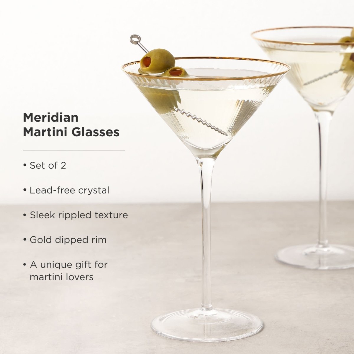 Meridian Crystal Martini Glasses Set of 2 - HOUSE OF SHE