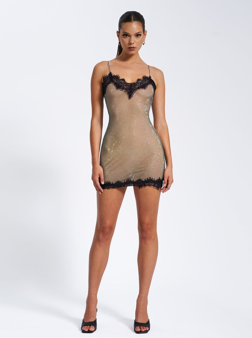 Remi Mesh Rhinestone Lace Mini Dress  HOUSE OF SHE