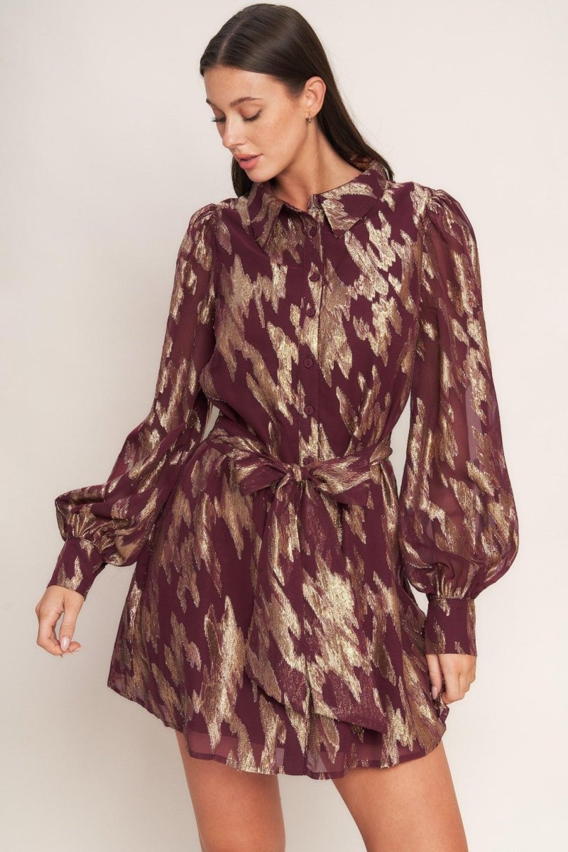METALLIC MUSE WOVEN MINI DRESS - HOUSE OF SHE