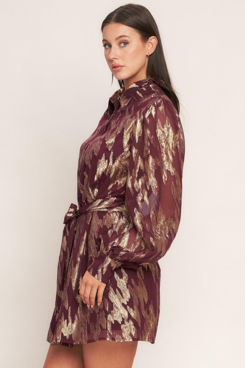 METALLIC MUSE WOVEN MINI DRESS - HOUSE OF SHE