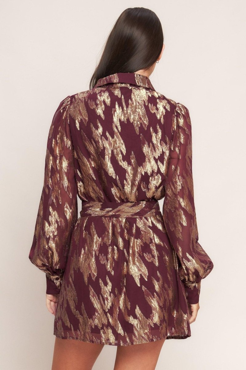 METALLIC MUSE WOVEN MINI DRESS - HOUSE OF SHE