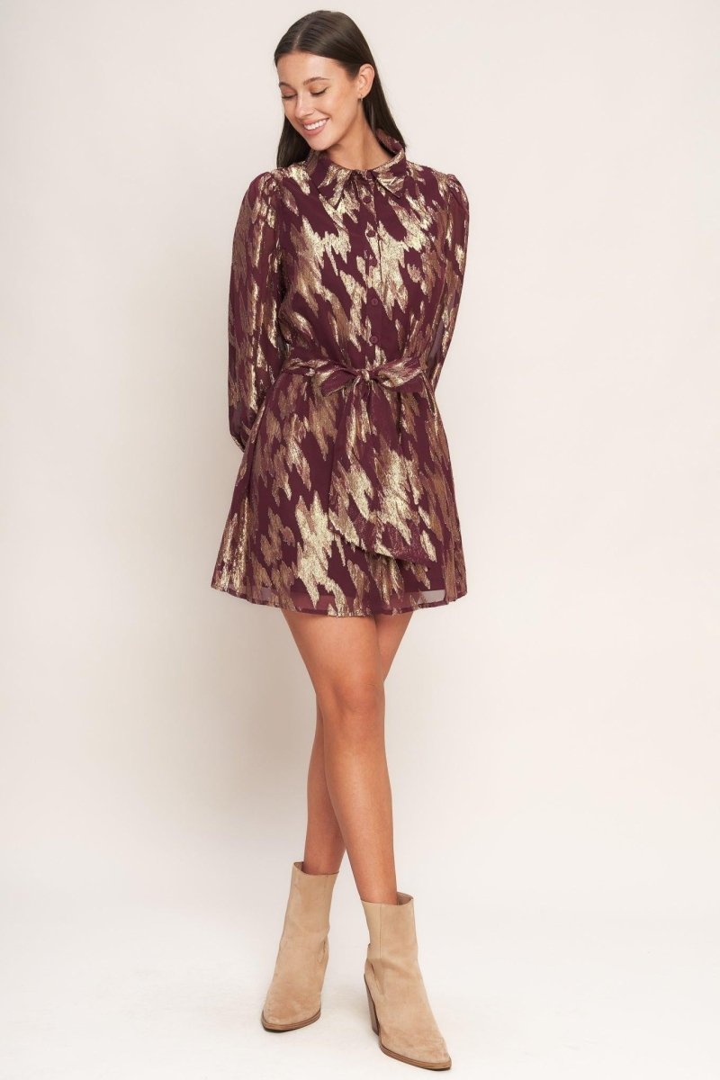 METALLIC MUSE WOVEN MINI DRESS - HOUSE OF SHE