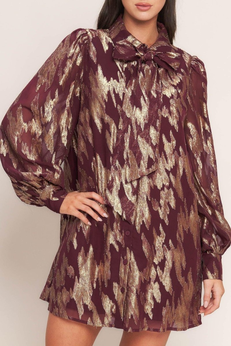 METALLIC MUSE WOVEN MINI DRESS - HOUSE OF SHE
