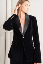 MIDNIGHT TUX WOVEN VELVET BLAZER - HOUSE OF SHE