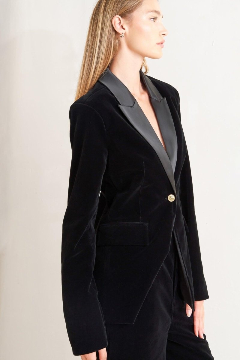 MIDNIGHT TUX WOVEN VELVET BLAZER - HOUSE OF SHE