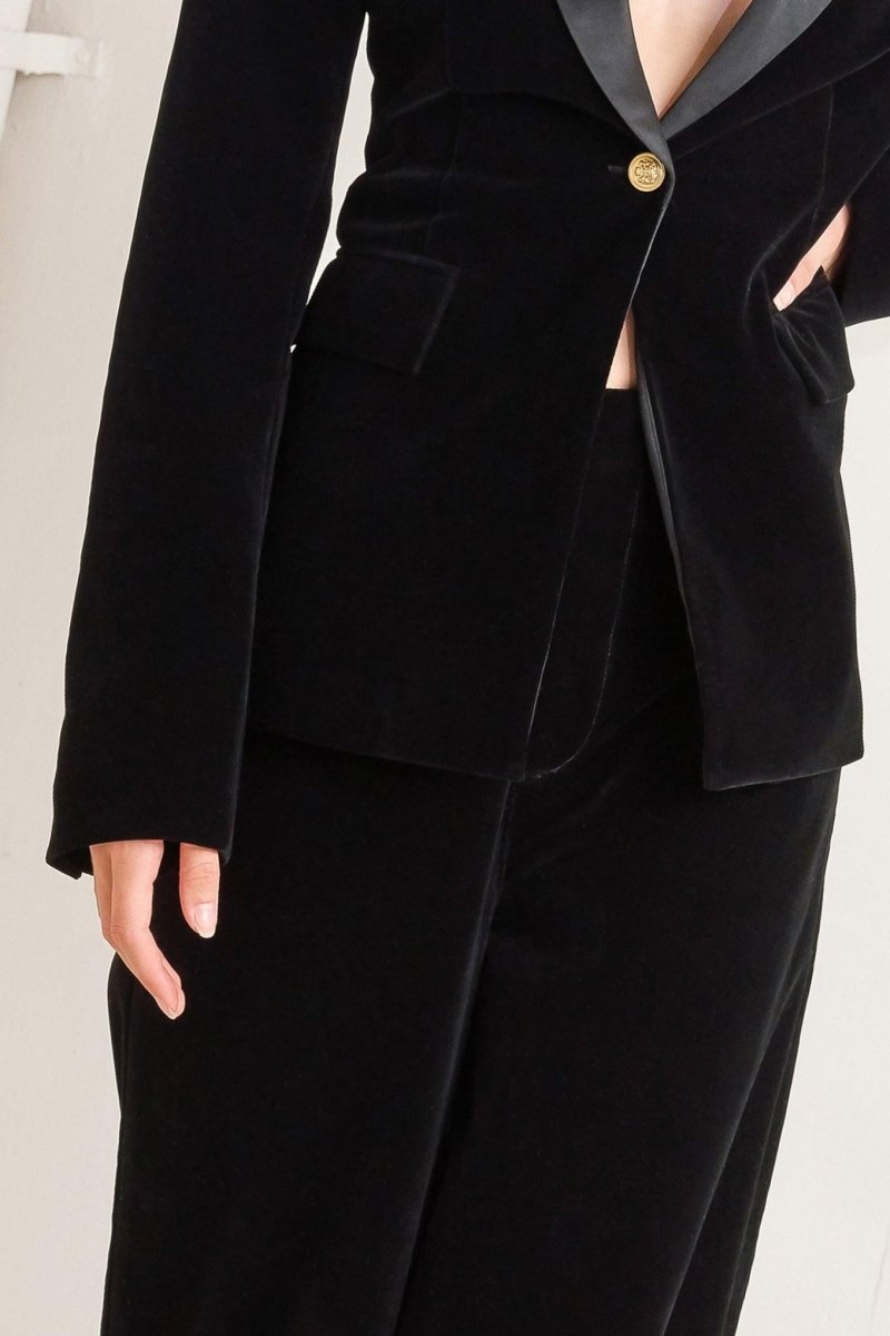 MIDNIGHT TUX WOVEN VELVET BLAZER - HOUSE OF SHE