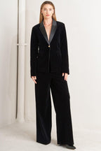 MIDNIGHT TUX WOVEN VELVET BLAZER - HOUSE OF SHE