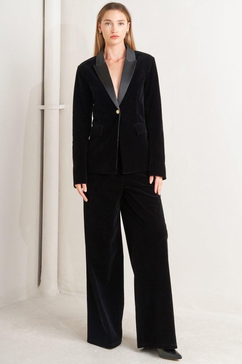 MIDNIGHT TUX WOVEN VELVET BLAZER - HOUSE OF SHE