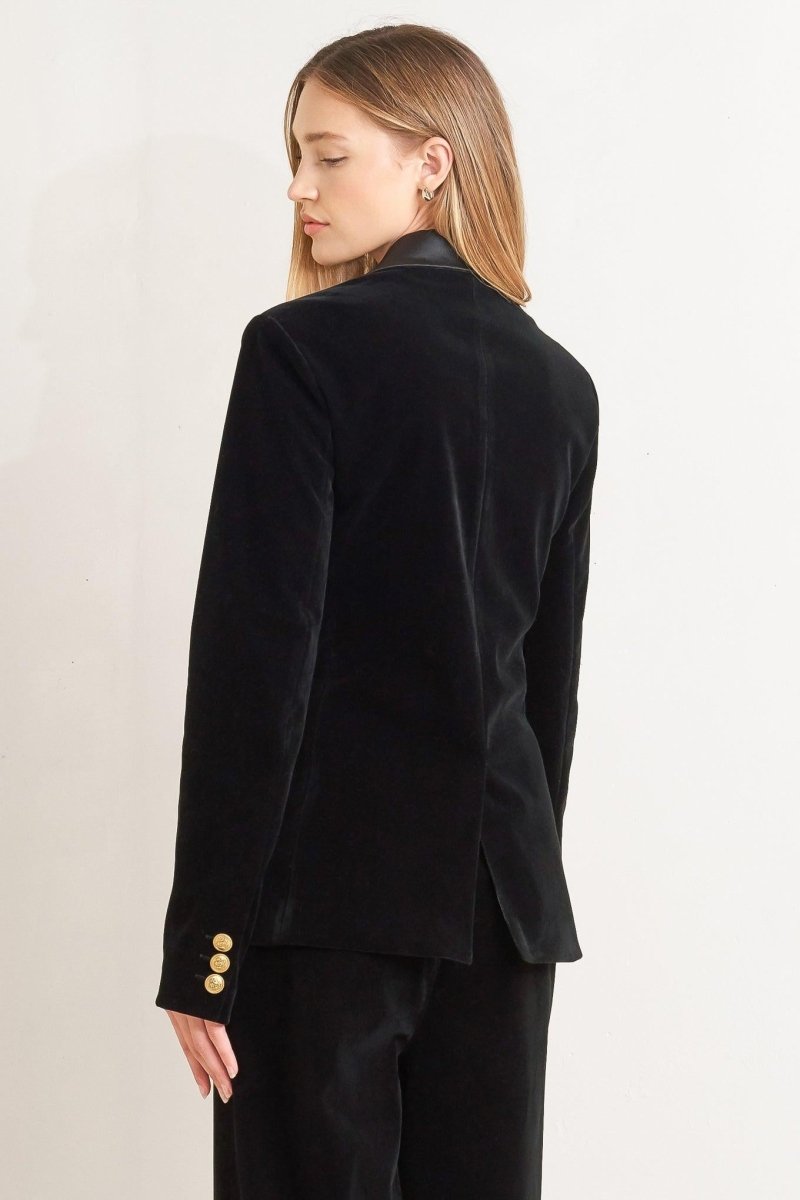 MIDNIGHT TUX WOVEN VELVET BLAZER - HOUSE OF SHE