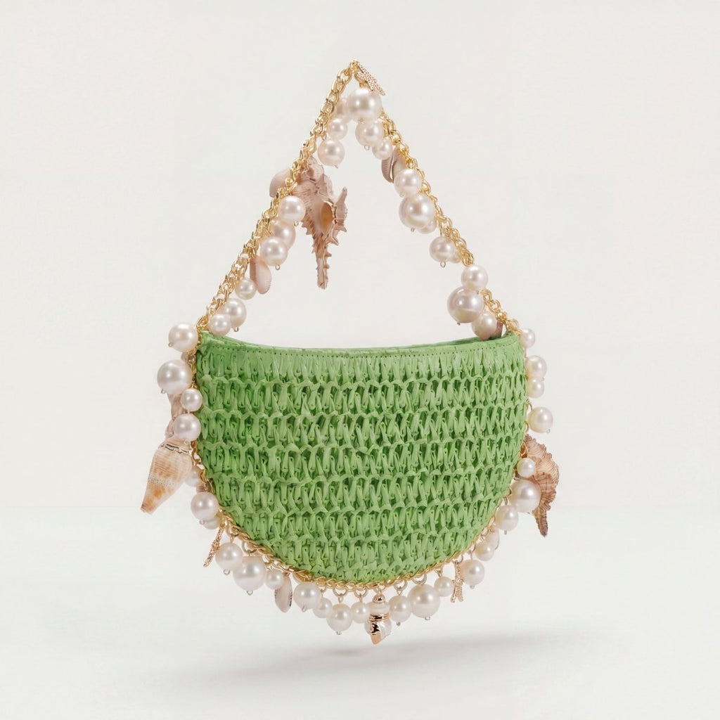Mini Raffia Shell Bag - Coastal Mint - HOUSE OF SHE