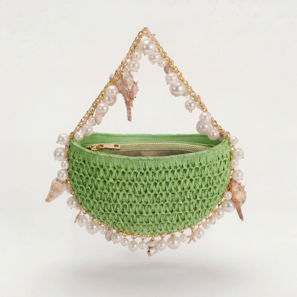 Mini Raffia Shell Bag - Coastal Mint - HOUSE OF SHE