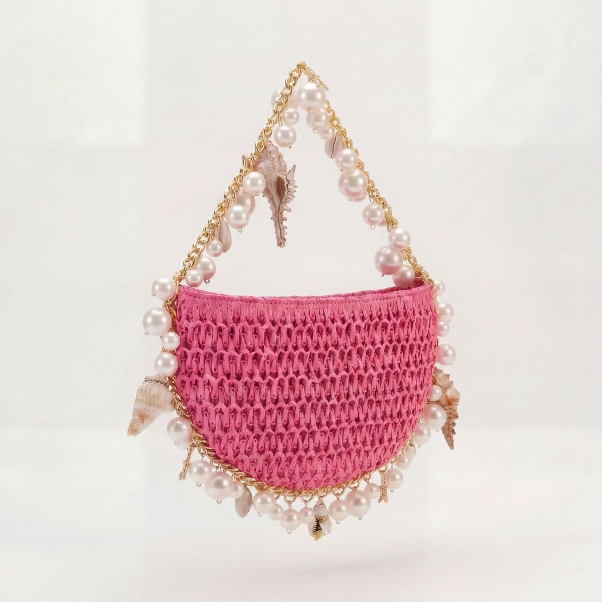 Mini Raffia Shell Bag - Pink Sands - HOUSE OF SHE