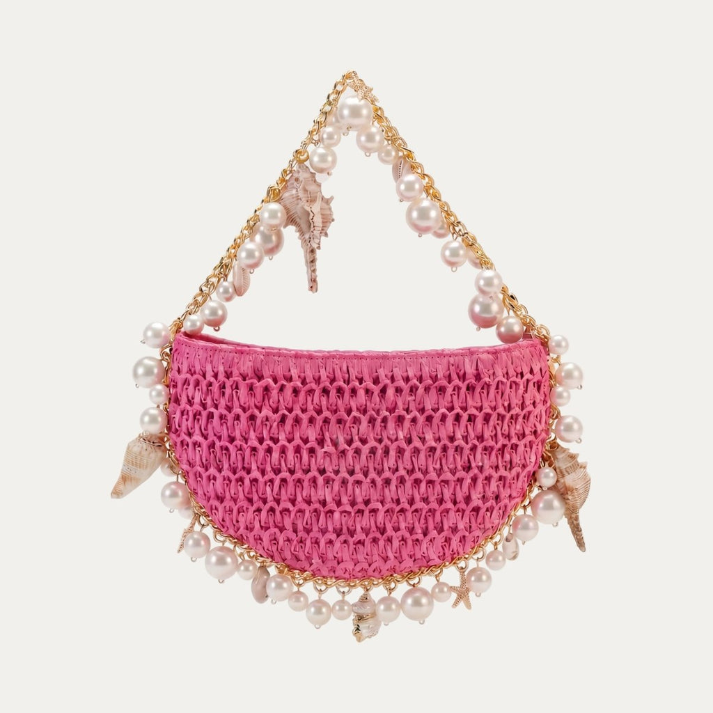Mini Raffia Shell Bag - Pink Sands - HOUSE OF SHE