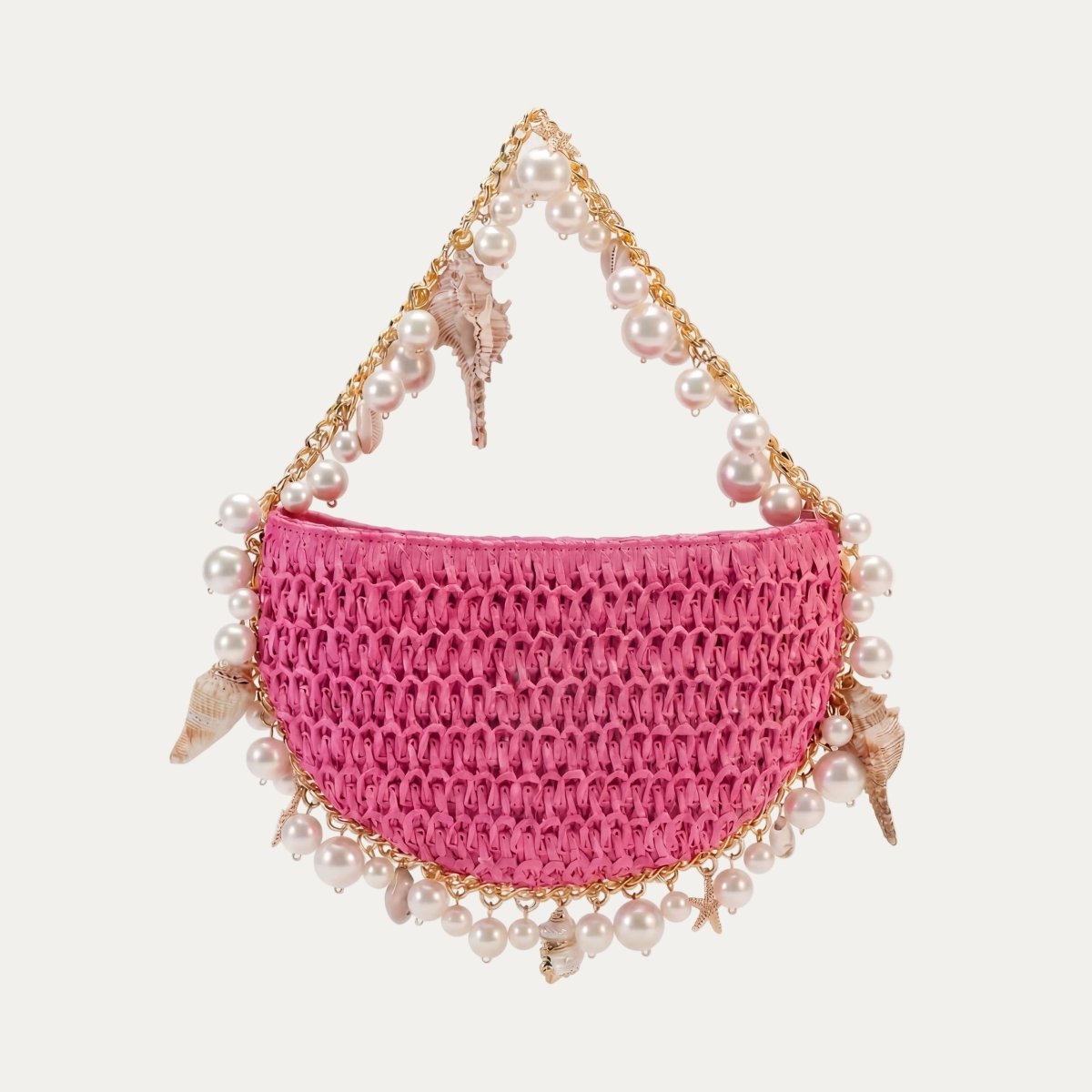 Mini Raffia Shell Bag - Pink Sands - HOUSE OF SHE
