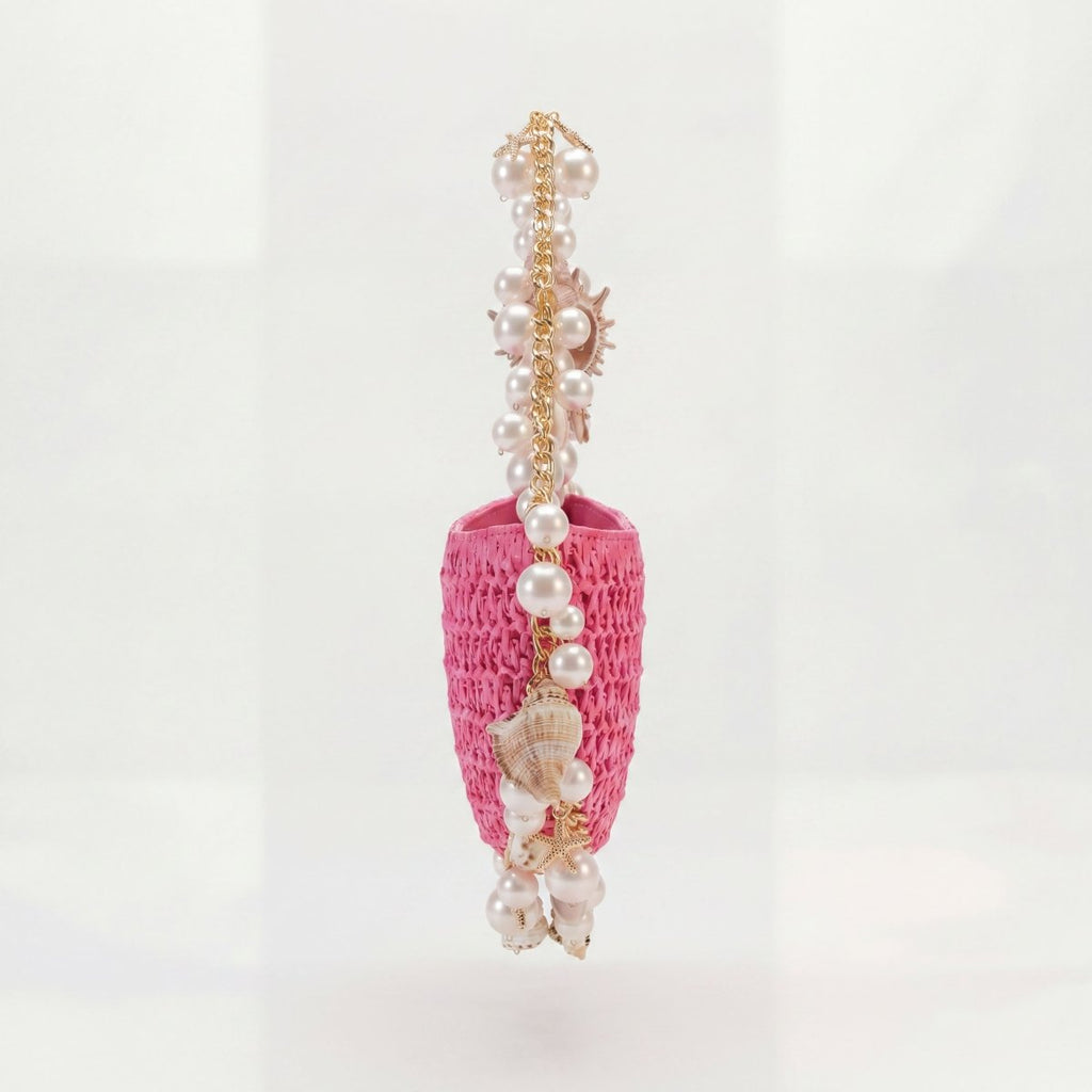 Mini Raffia Shell Bag - Pink Sands - HOUSE OF SHE