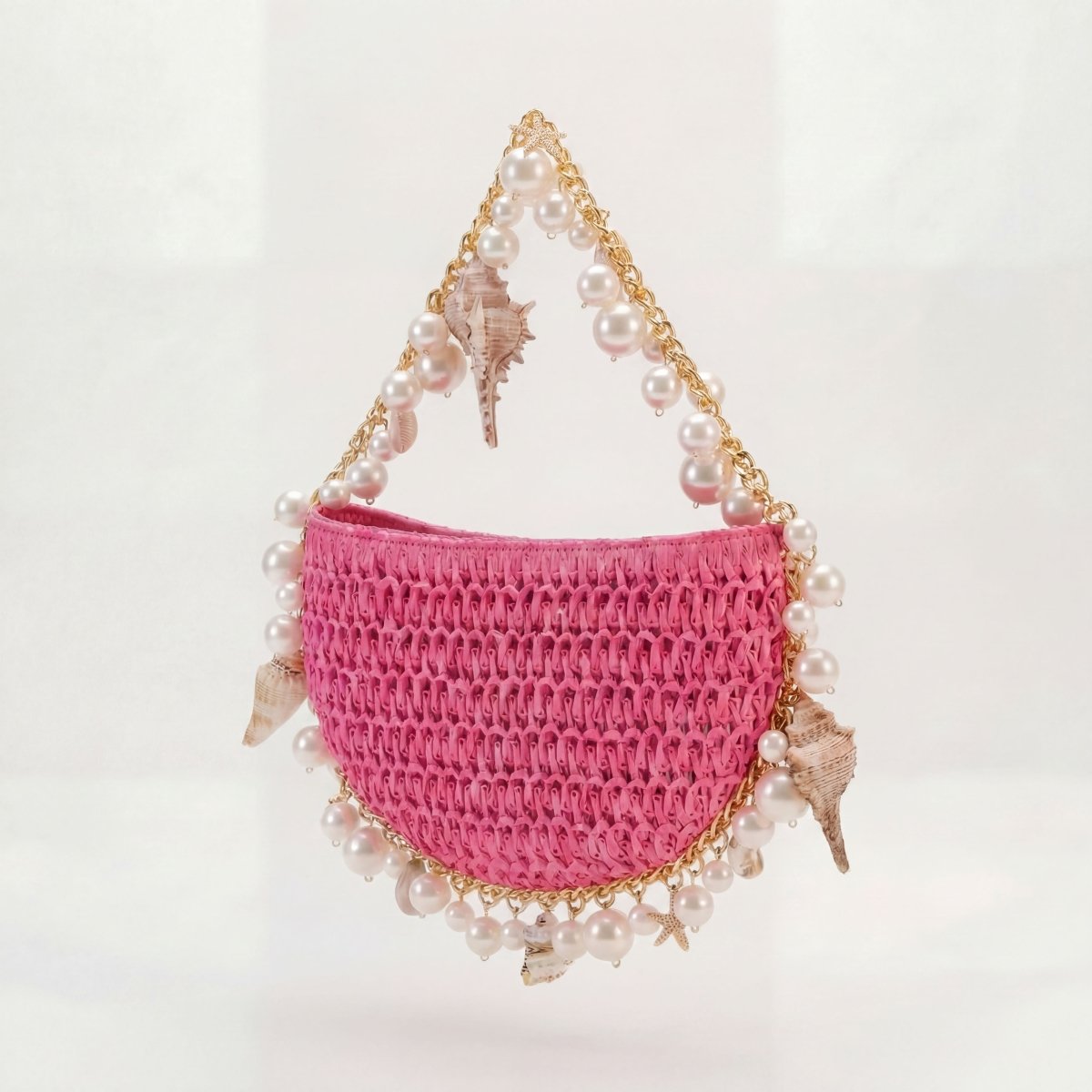 Mini Raffia Shell Bag - Pink Sands - HOUSE OF SHE