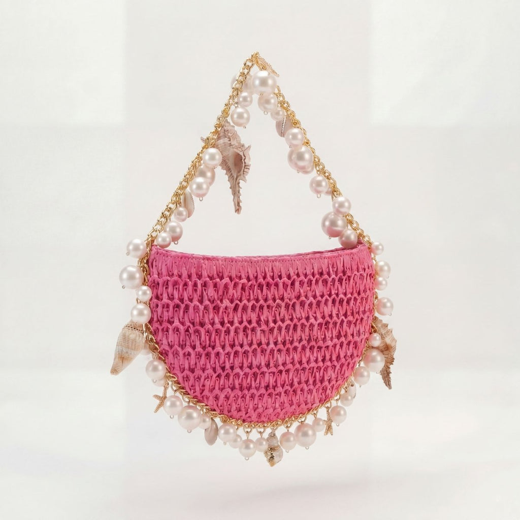 Mini Raffia Shell Bag - Pink Sands - HOUSE OF SHE