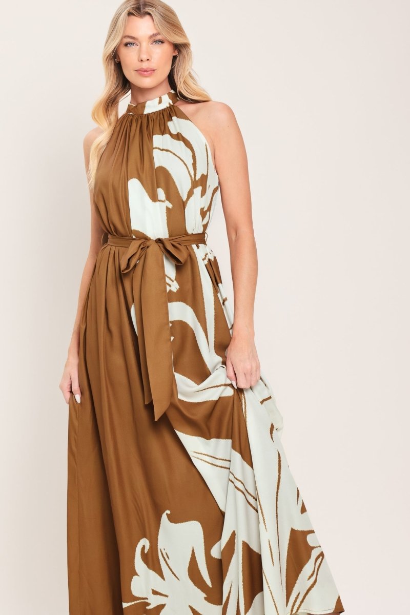 MOCHA SERENITY WOVEN MAXI DRESS - HOUSE OF SHE