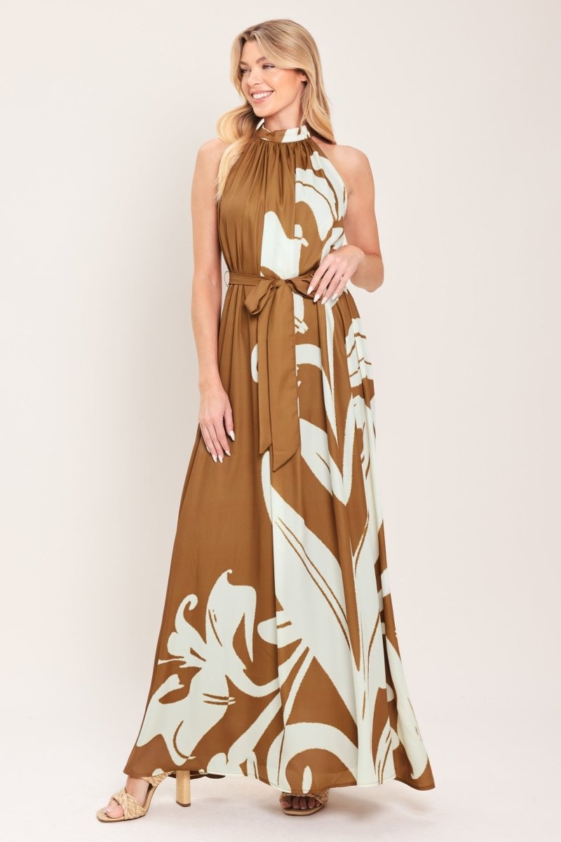 MOCHA SERENITY WOVEN MAXI DRESS - HOUSE OF SHE