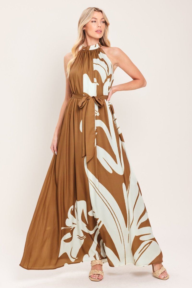 MOCHA SERENITY WOVEN MAXI DRESS - HOUSE OF SHE