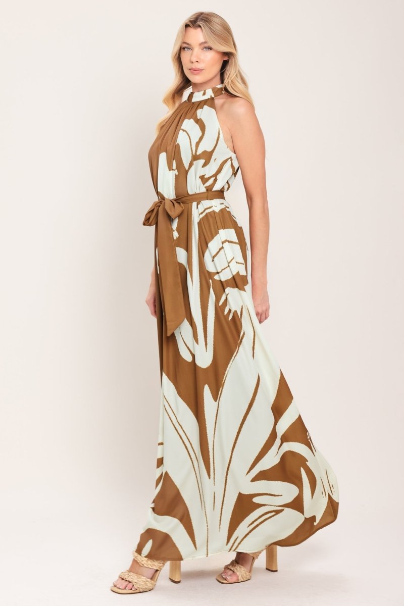 MOCHA SERENITY WOVEN MAXI DRESS - HOUSE OF SHE