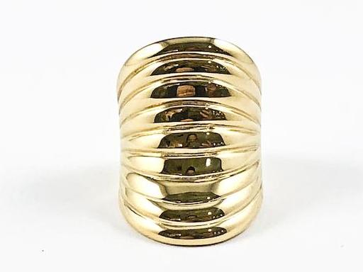 Modern Long Layered Band Design Gold Tone Steel Ring - HOUSE OF SHE
