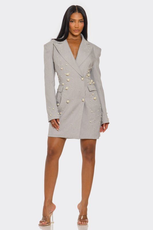 Monet Pearl Embellished Blazer Dress - HOUSE OF SHE