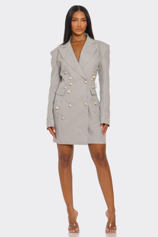 Monet Pearl Embellished Blazer Dress - HOUSE OF SHE