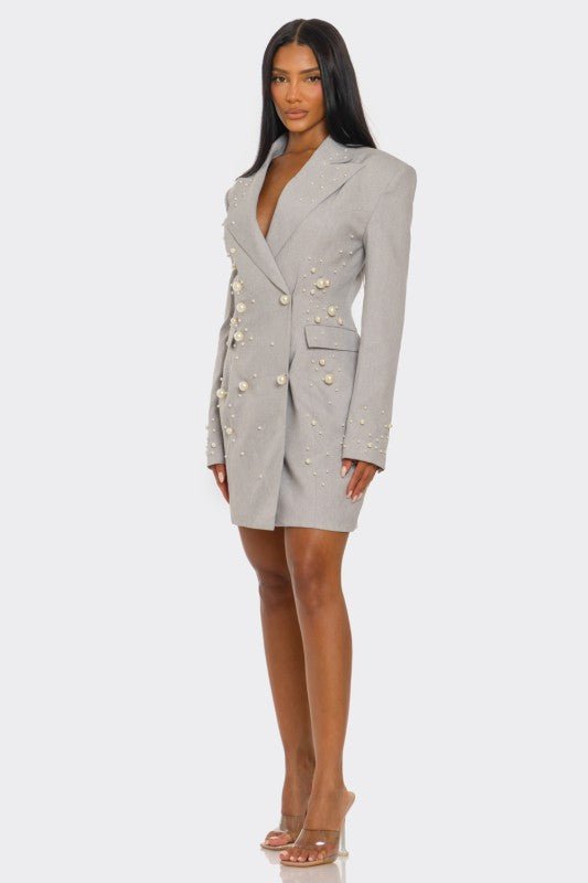 Monet Pearl Embellished Blazer Dress - HOUSE OF SHE