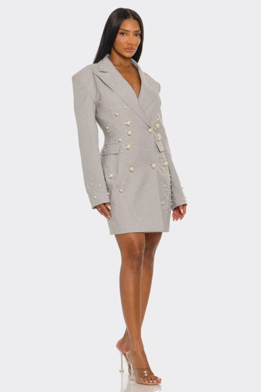 Monet Pearl Embellished Blazer Dress - HOUSE OF SHE
