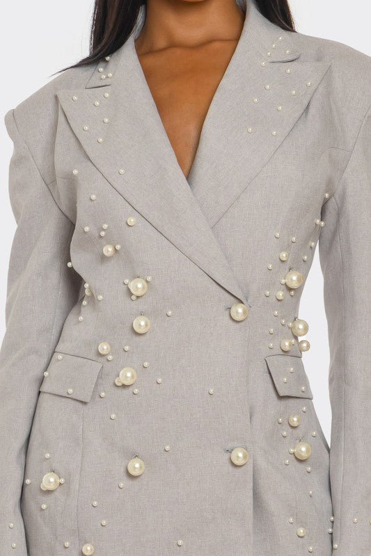 Monet Pearl Embellished Blazer Dress - HOUSE OF SHE