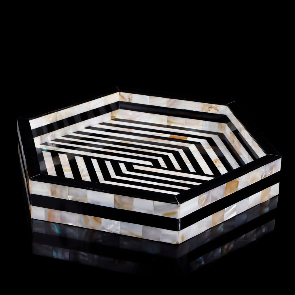 Mother of Pearl Decorative Tray 12" Black White Table Tray - HOUSE OF SHE
