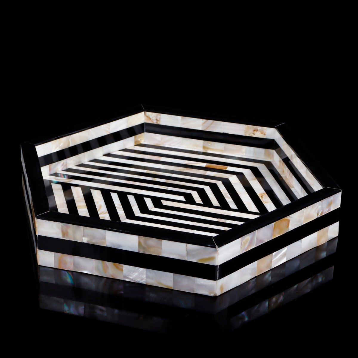 Mother of Pearl Decorative Tray 12" Black White Table Tray - HOUSE OF SHE