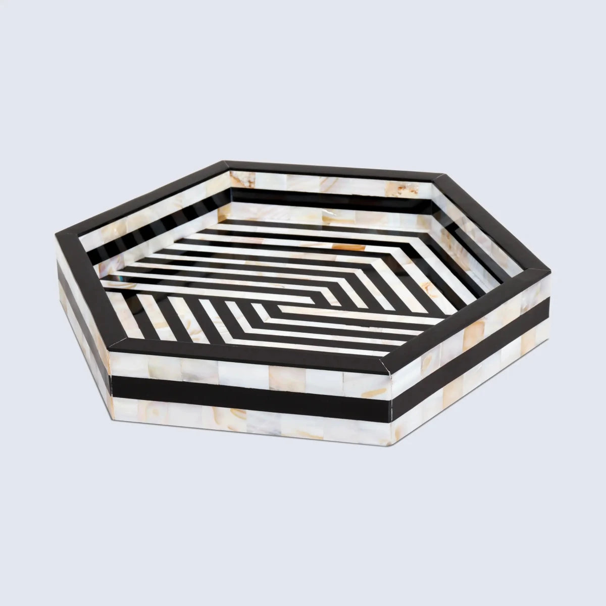 Mother of Pearl Decorative Tray 12" Black White Table Tray - HOUSE OF SHE