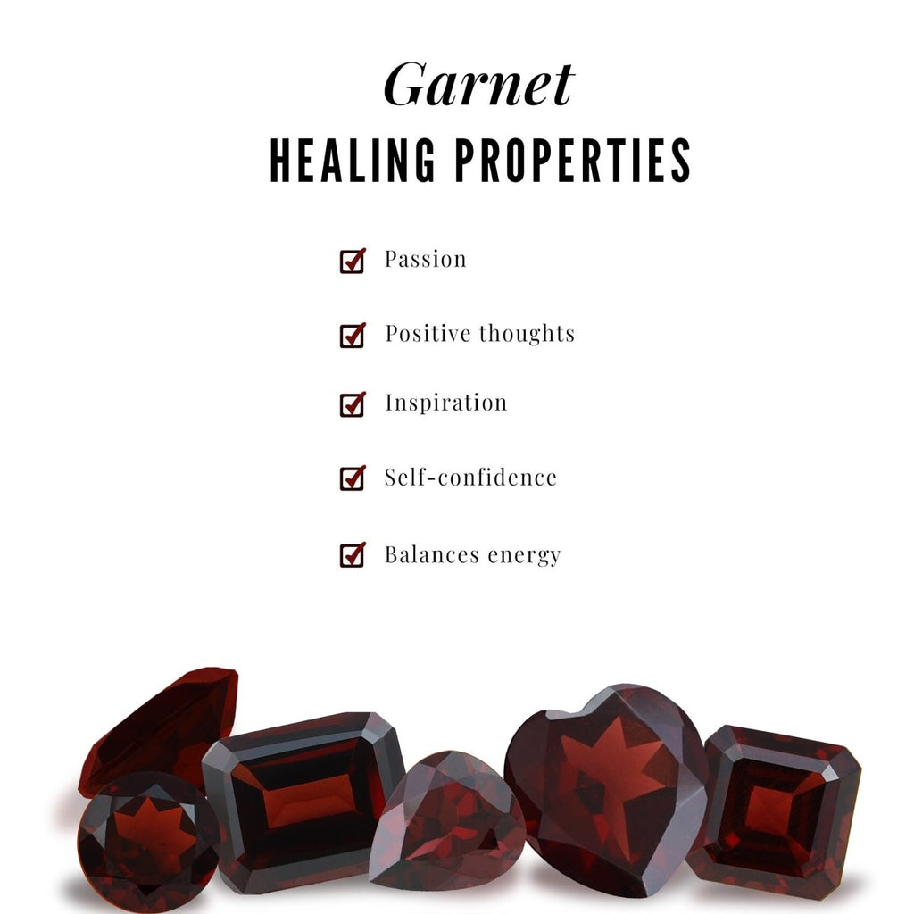 Natural Garnet Diamond Heart Engagement Ring with Wedding Band - HOUSE OF SHE