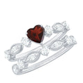 Natural Garnet Diamond Heart Engagement Ring with Wedding Band - HOUSE OF SHE