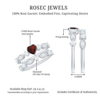 Natural Garnet Diamond Heart Engagement Ring with Wedding Band - HOUSE OF SHE