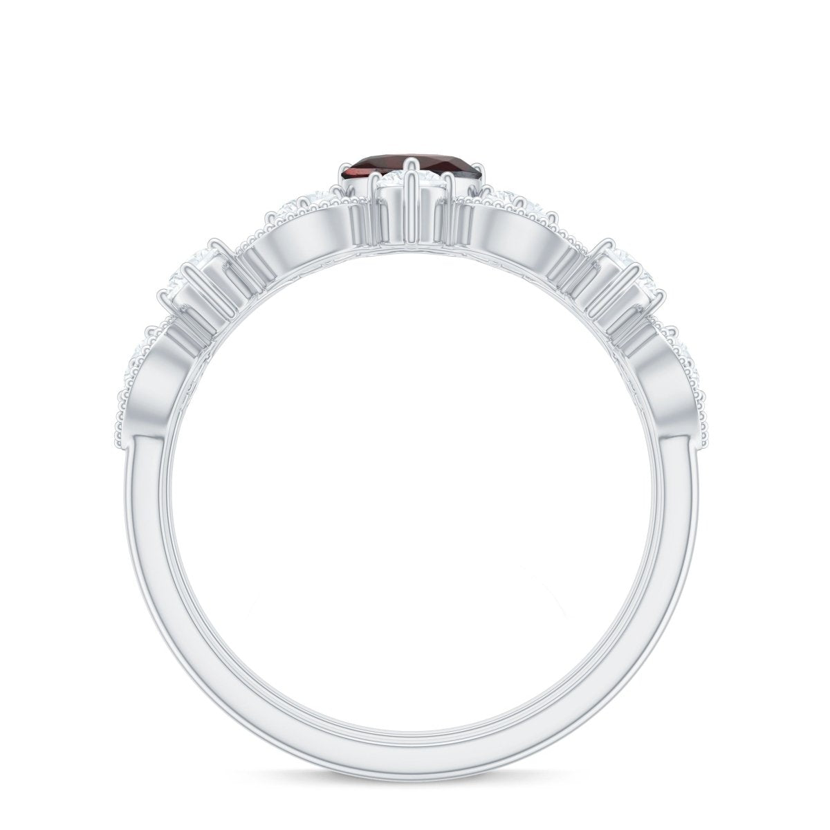 Natural Garnet Diamond Heart Engagement Ring with Wedding Band - HOUSE OF SHE