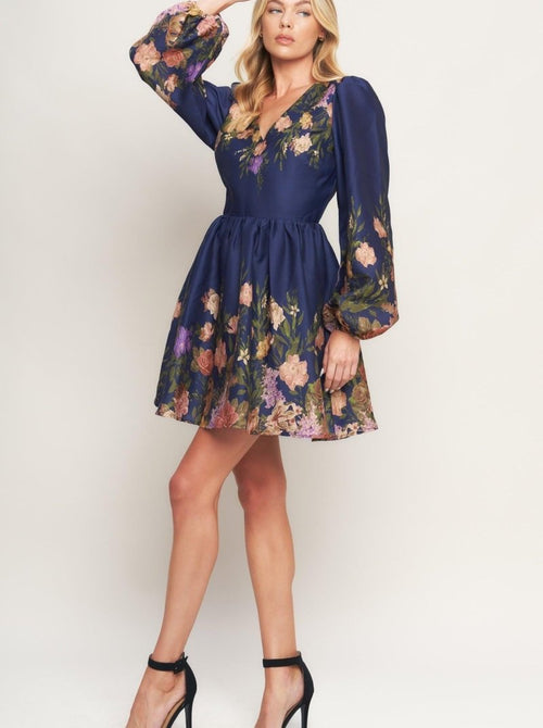 NOCTURNE IN BLOOM WOVEN MINI DRESS