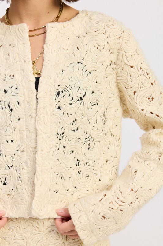 NOVELTY MACRAME CROPPED JACKET - HOUSE OF SHE
