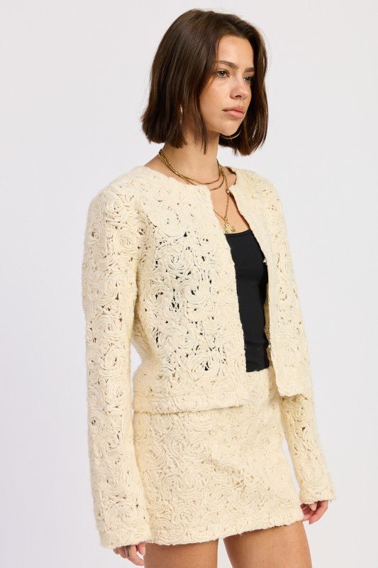 NOVELTY MACRAME CROPPED JACKET - HOUSE OF SHE