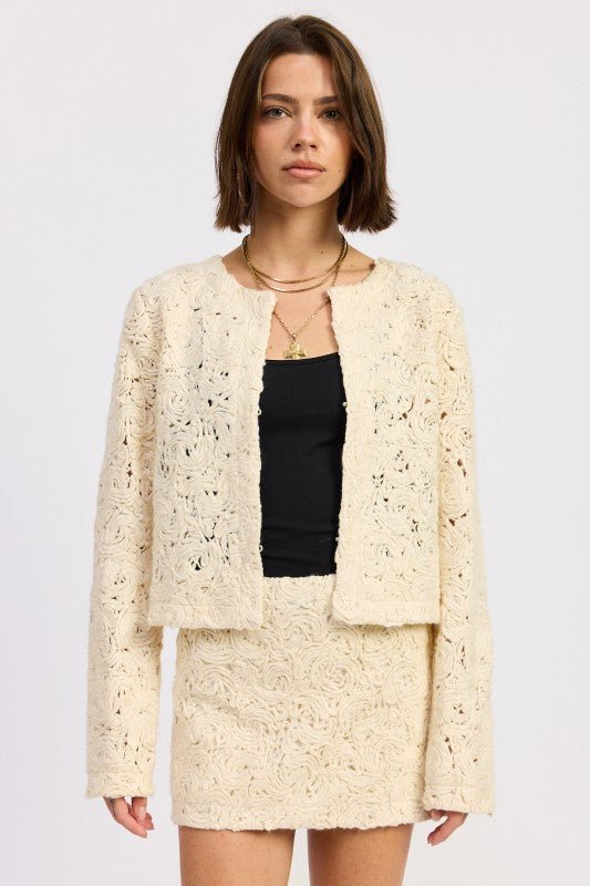 NOVELTY MACRAME CROPPED JACKET - HOUSE OF SHE