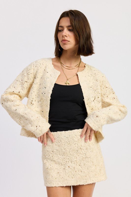 NOVELTY MACRAME CROPPED JACKET - HOUSE OF SHE