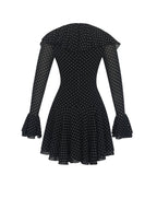 Omari Black Chiffon Polka Dot Ruffled Neckline Mini Dress - HOUSE OF SHE