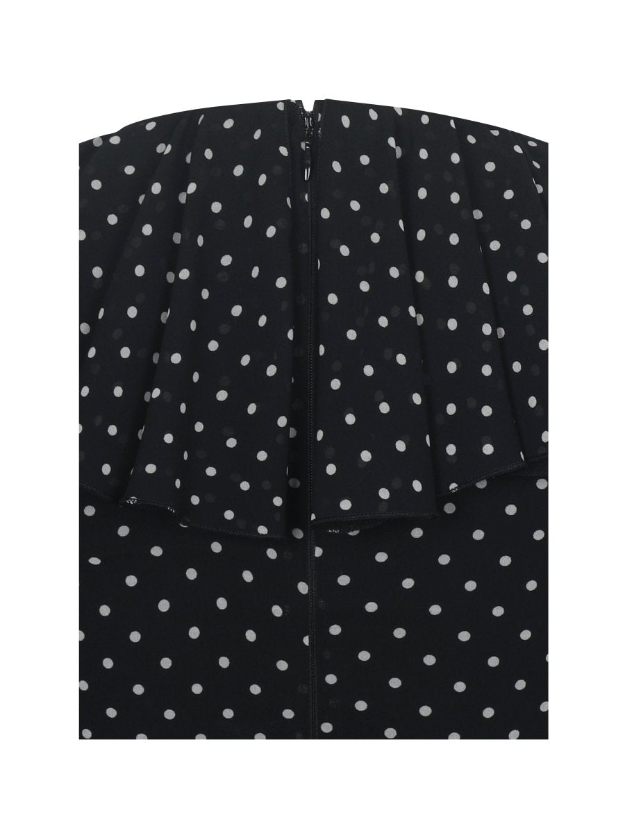Omari Black Chiffon Polka Dot Ruffled Neckline Mini Dress - HOUSE OF SHE