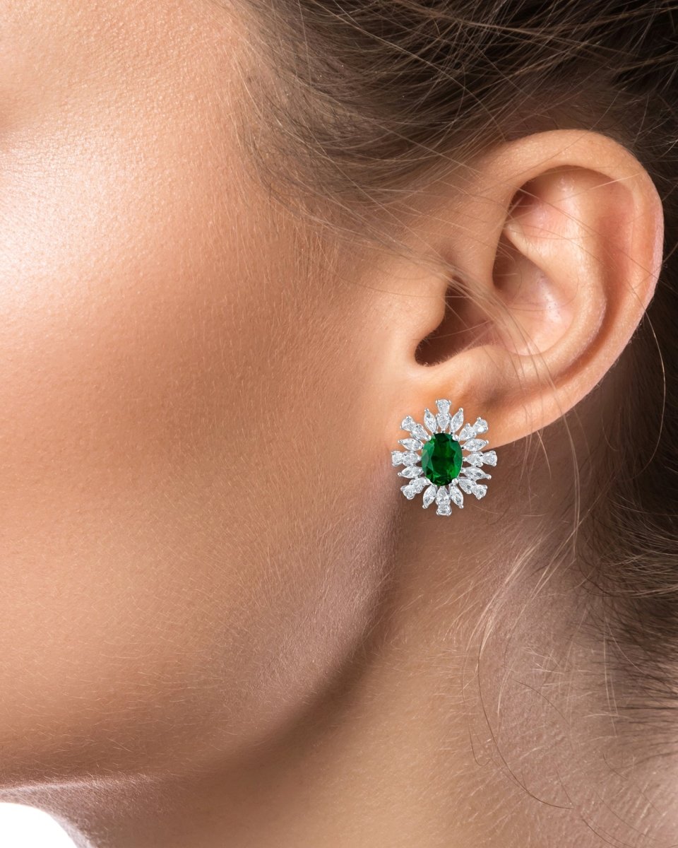 Oval Emerald CZ Cluster Earrings - HOUSE OF SHE