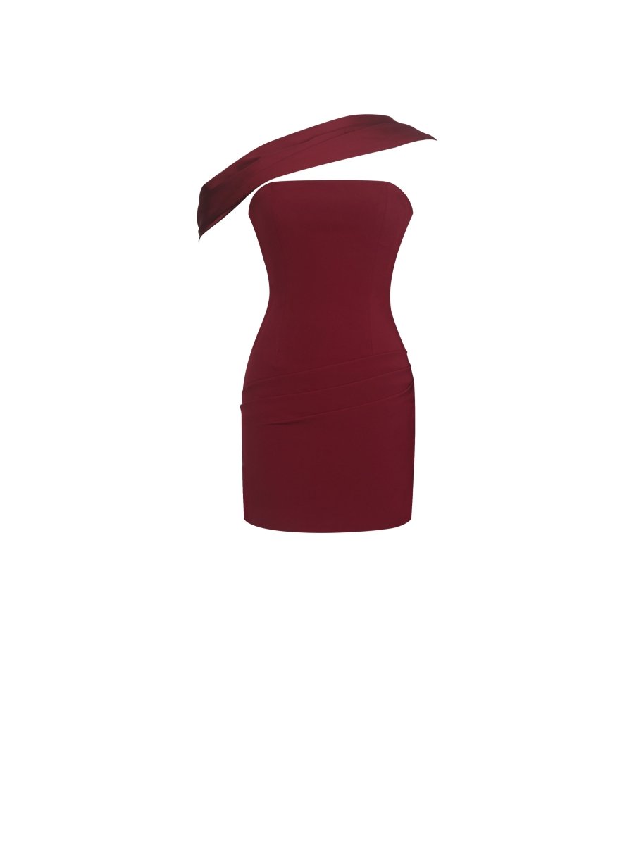 Ovelia Crimson Satin Ribbon Strapless Mini Dress - HOUSE OF SHE