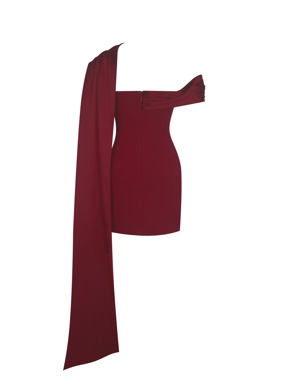 Ovelia Crimson Satin Ribbon Strapless Mini Dress - HOUSE OF SHE